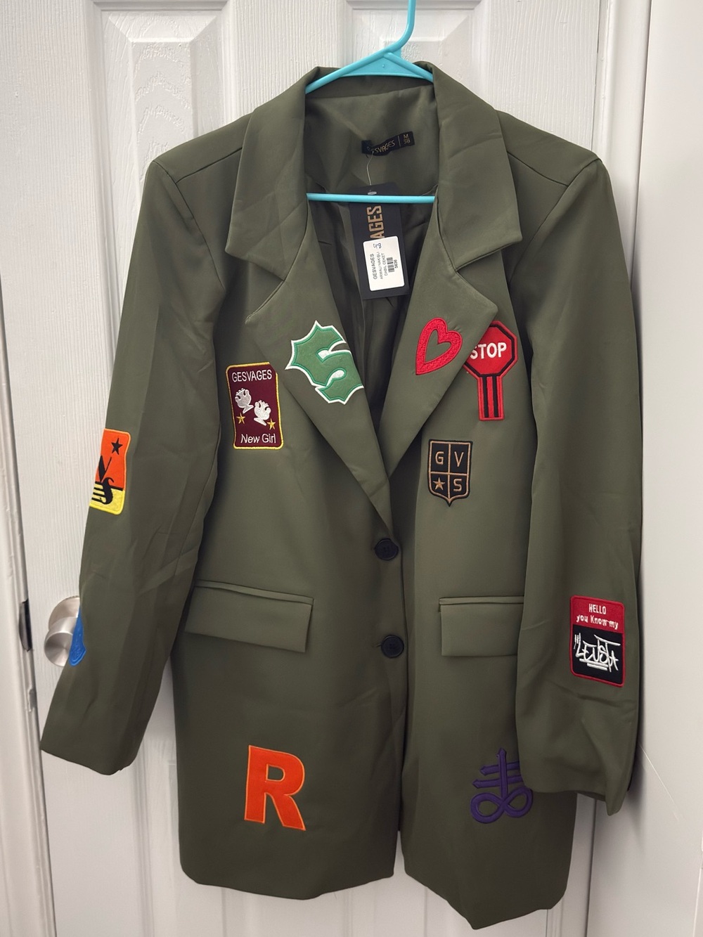 Olive Green Patchwork Blazer - Women's